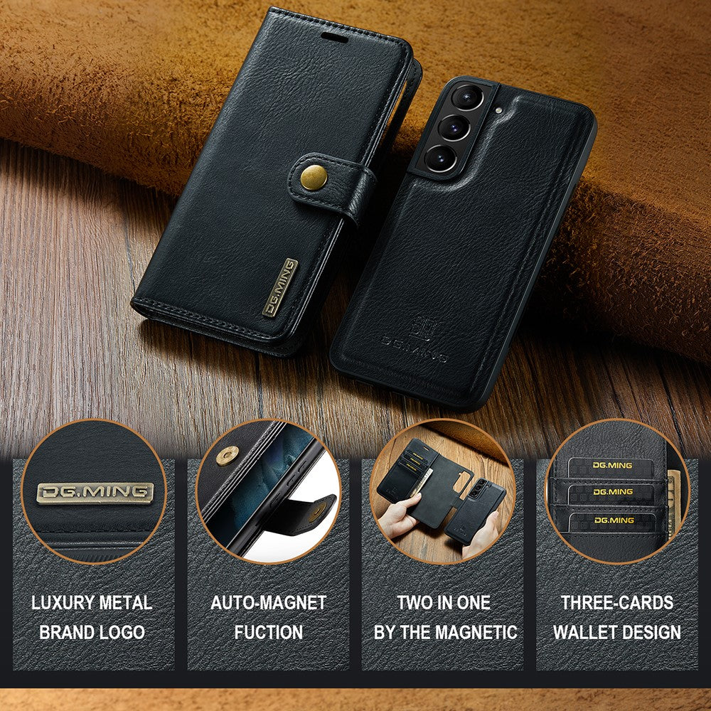 DG.MING For Samsung Galaxy S22 5G Detachable 2-in-1 Split Leather Full Protection Shell Wallet Cover TPU Inner Phone Case
