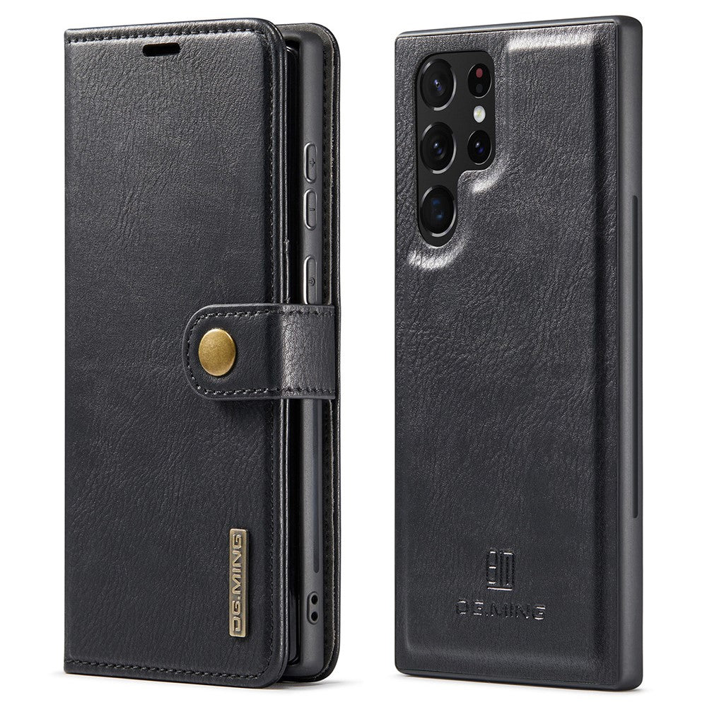 DG.MING Split Leather Case for Samsung Galaxy S22 Ultra 5G Detachable 2-in-1 Wallet Phone Cover with Stand