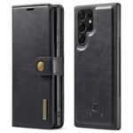 DG.MING Split Leather Case for Samsung Galaxy S22 Ultra 5G Detachable 2-in-1 Wallet Phone Cover with Stand