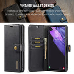 DG.MING Split Leather Case for Samsung Galaxy S22 Ultra 5G Detachable 2-in-1 Wallet Phone Cover with Stand