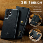DG.MING Split Leather Case for Samsung Galaxy S22 Ultra 5G Detachable 2-in-1 Wallet Phone Cover with Stand