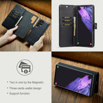 DG.MING Split Leather Case for Samsung Galaxy S22 Ultra 5G Detachable 2-in-1 Wallet Phone Cover with Stand