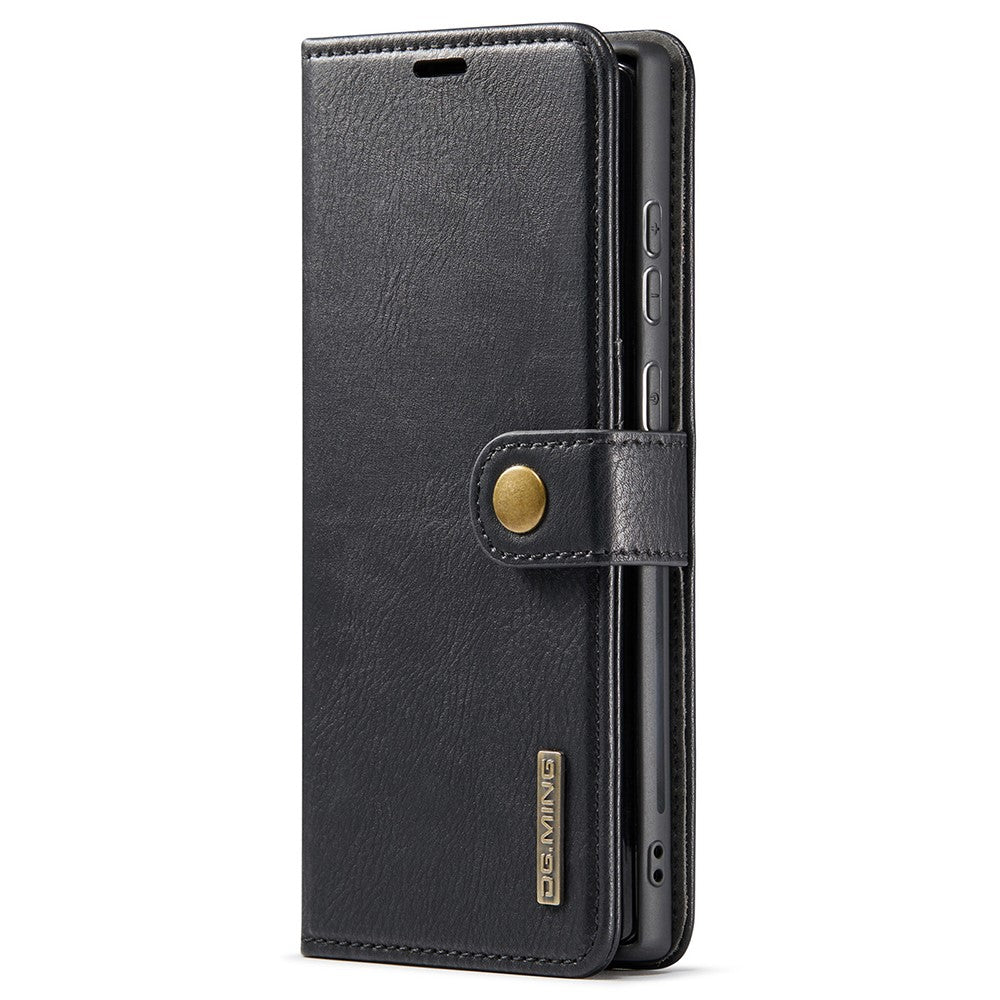 DG.MING Split Leather Case for Samsung Galaxy S22 Ultra 5G Detachable 2-in-1 Wallet Phone Cover with Stand