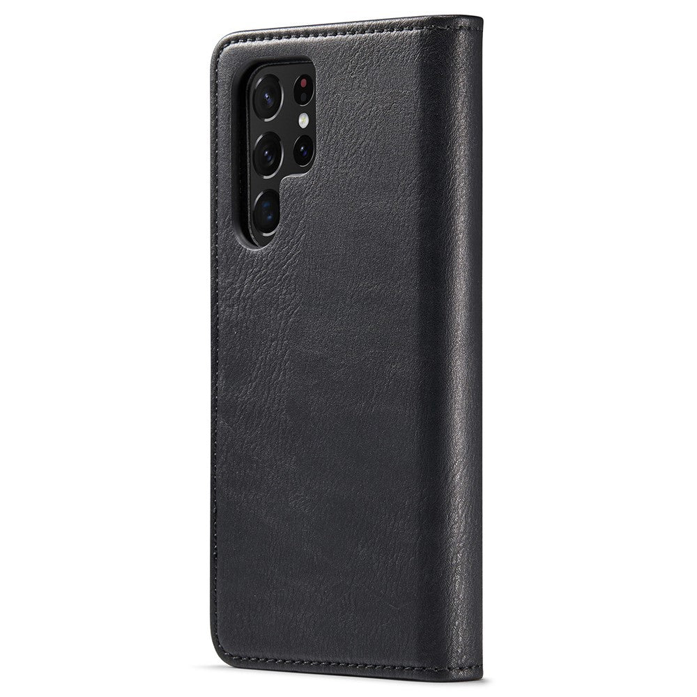 DG.MING Split Leather Case for Samsung Galaxy S22 Ultra 5G Detachable 2-in-1 Wallet Phone Cover with Stand
