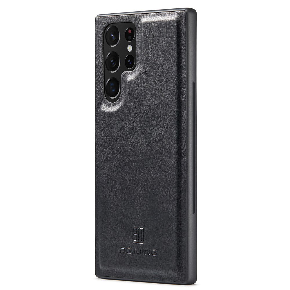 DG.MING Split Leather Case for Samsung Galaxy S22 Ultra 5G Detachable 2-in-1 Wallet Phone Cover with Stand