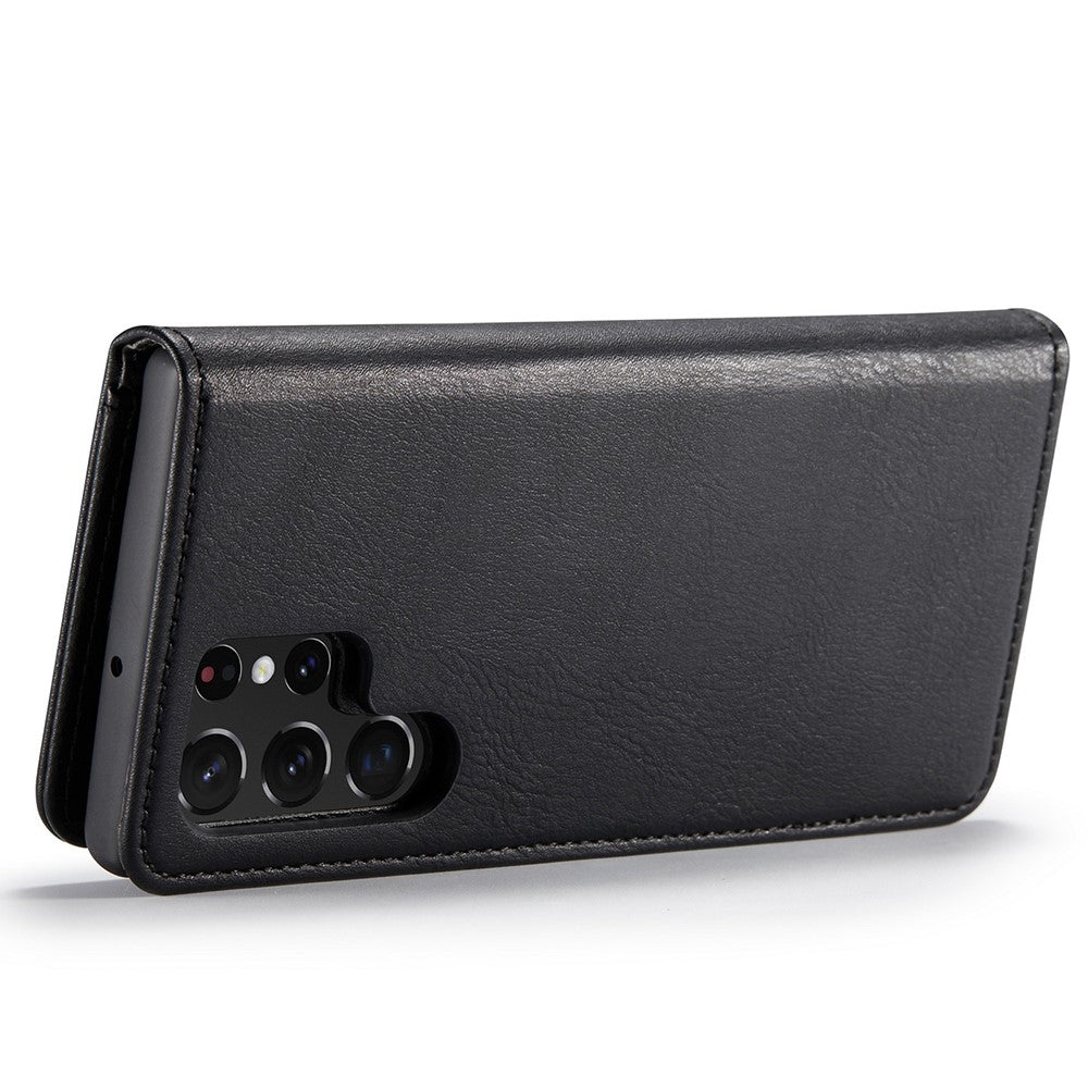 DG.MING Split Leather Case for Samsung Galaxy S22 Ultra 5G Detachable 2-in-1 Wallet Phone Cover with Stand