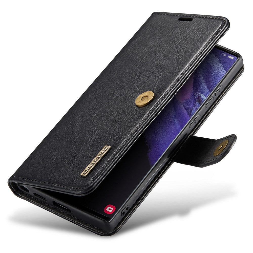 DG.MING Split Leather Case for Samsung Galaxy S22 Ultra 5G Detachable 2-in-1 Wallet Phone Cover with Stand