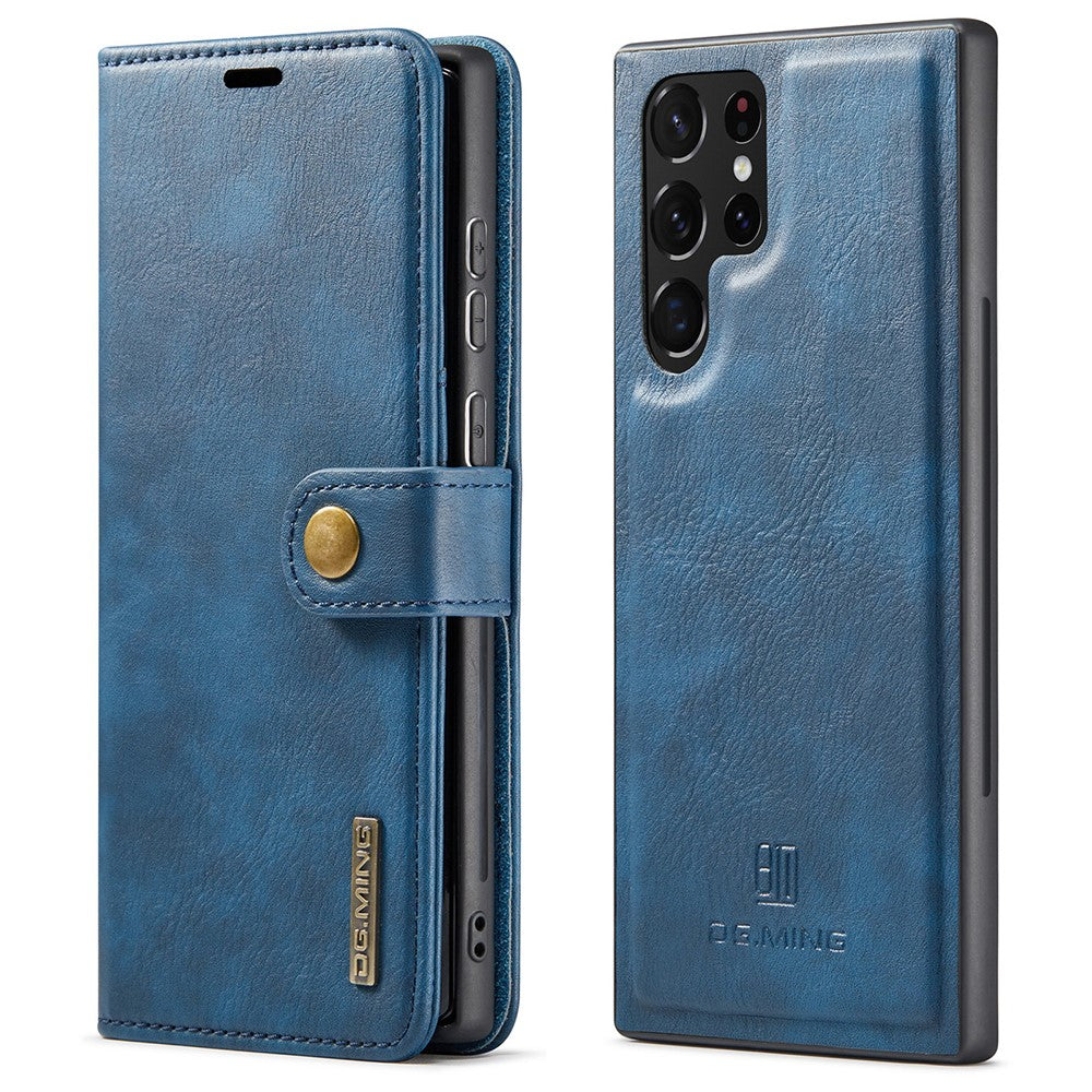 DG.MING Split Leather Case for Samsung Galaxy S22 Ultra 5G Detachable 2-in-1 Wallet Phone Cover with Stand