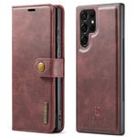 DG.MING Split Leather Case for Samsung Galaxy S22 Ultra 5G Detachable 2-in-1 Wallet Phone Cover with Stand