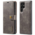 DG.MING Split Leather Case for Samsung Galaxy S22 Ultra 5G Detachable 2-in-1 Wallet Phone Cover with Stand