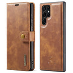 DG.MING Split Leather Case for Samsung Galaxy S22 Ultra 5G Detachable 2-in-1 Wallet Phone Cover with Stand