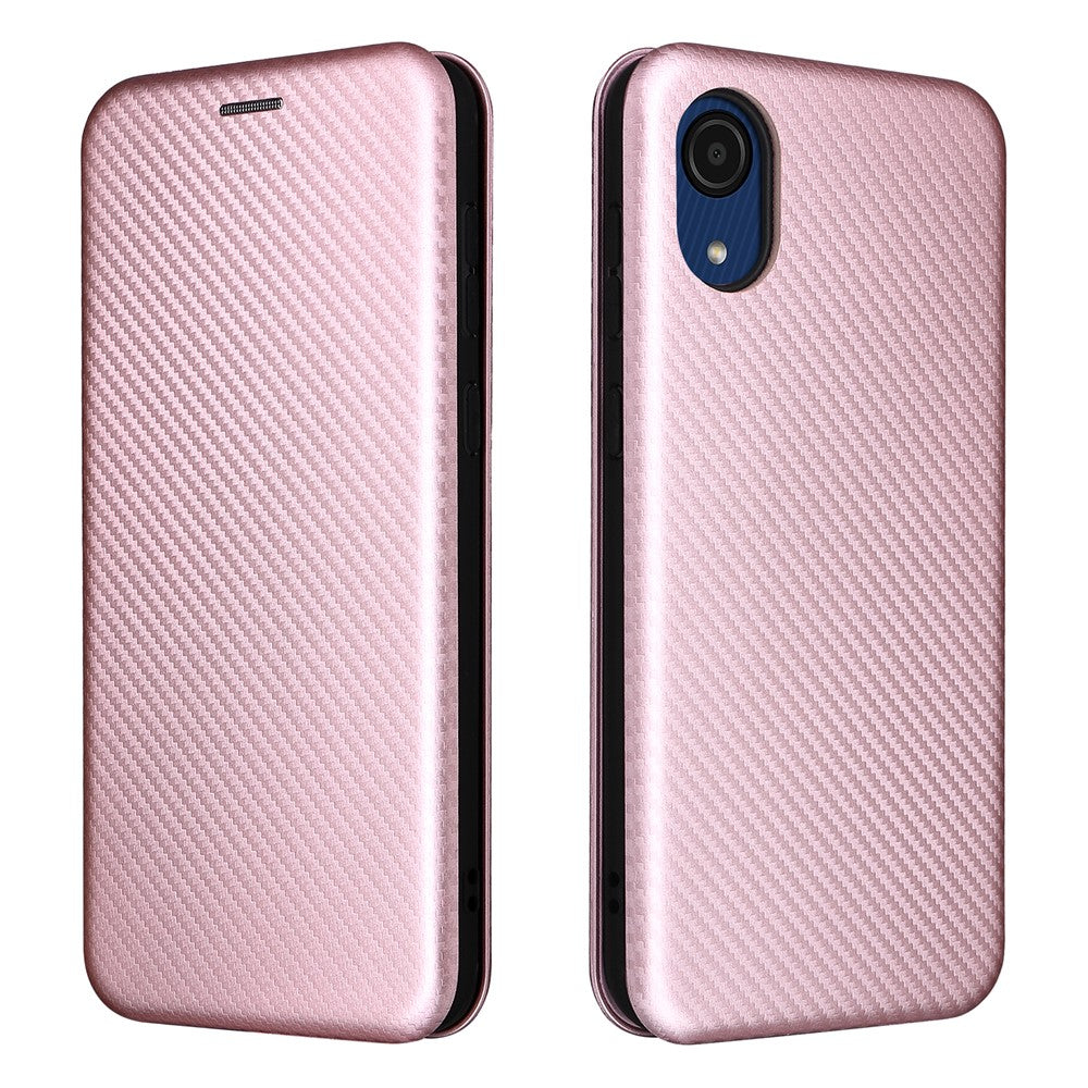 Carbon Fiber Texture Card Holder Phone Case Foldable Stand PU Leather Cover for Samsung Galaxy A03 Core
