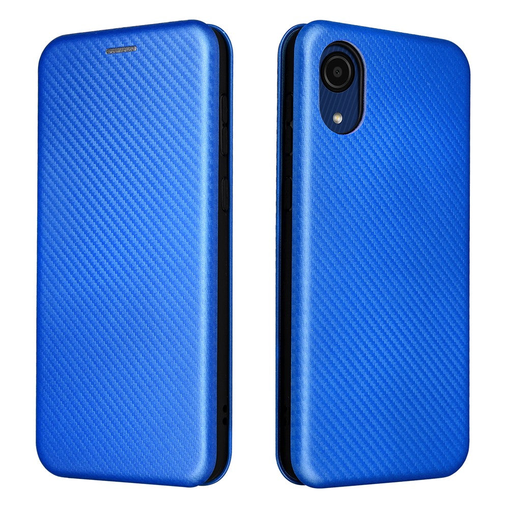 Carbon Fiber Texture Card Holder Phone Case Foldable Stand PU Leather Cover for Samsung Galaxy A03 Core