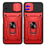 Stativ Hård PC Blød TPU Stødsikkert Telefoncover med Kortlomme og Skydbart Kameralåg til Samsung Galaxy A22 5G (EU Version)