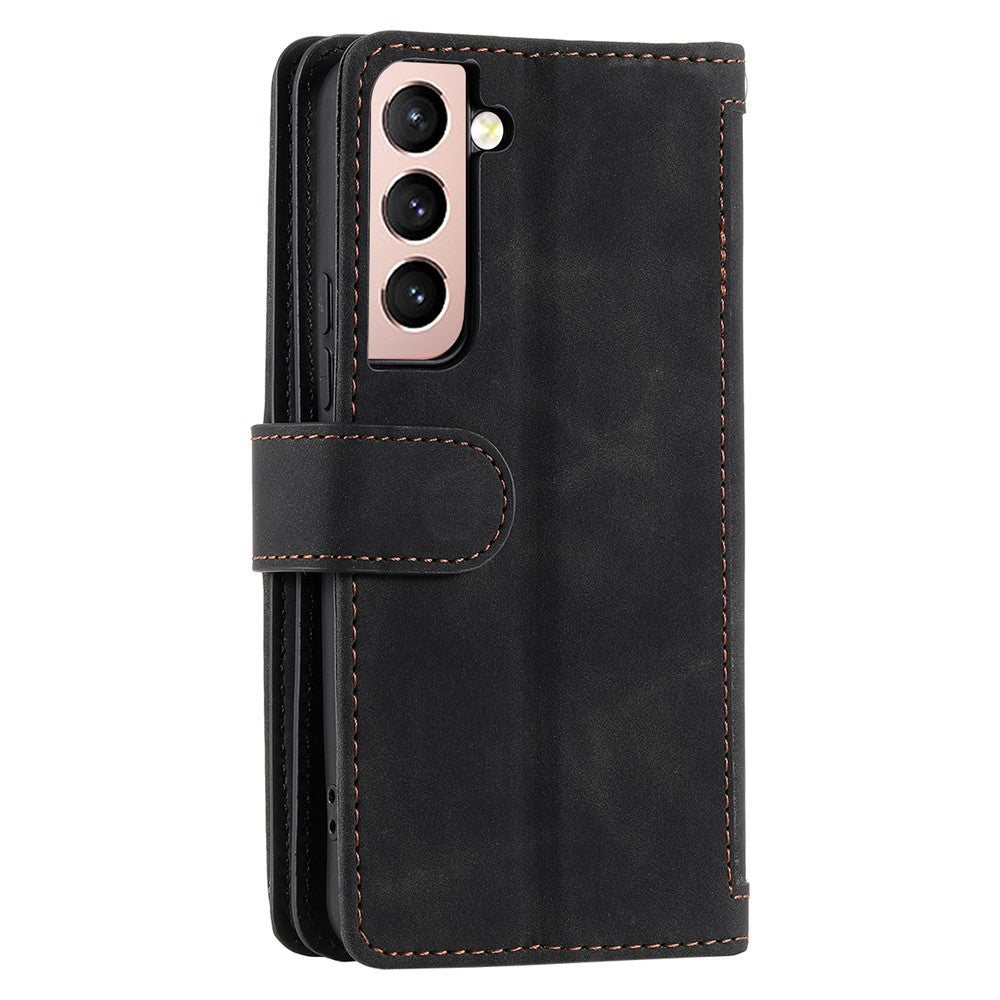 Shockproof Mobile Phone Wallet Phone Case Zipper Pocket Stand Phone Cover with Carrying Strap for Samsung Galaxy S22 5G