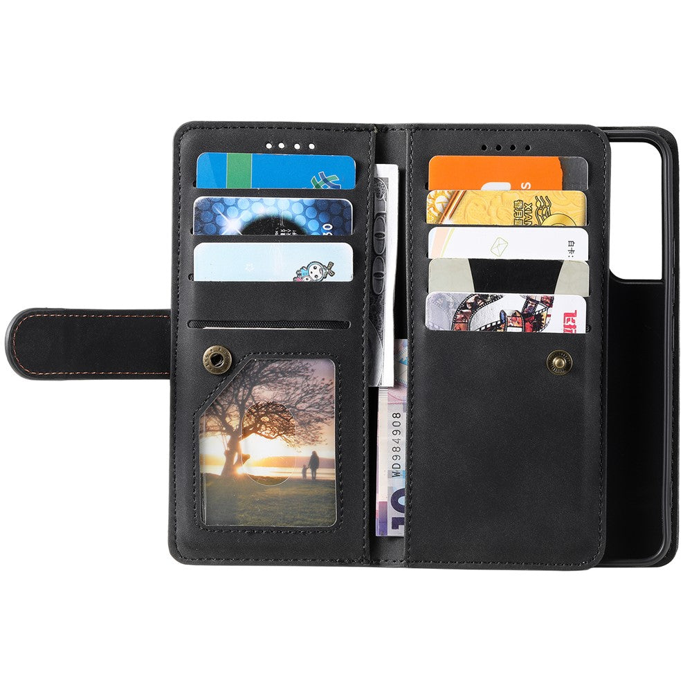 Shockproof Mobile Phone Wallet Phone Case Zipper Pocket Stand Phone Cover with Carrying Strap for Samsung Galaxy S22 5G