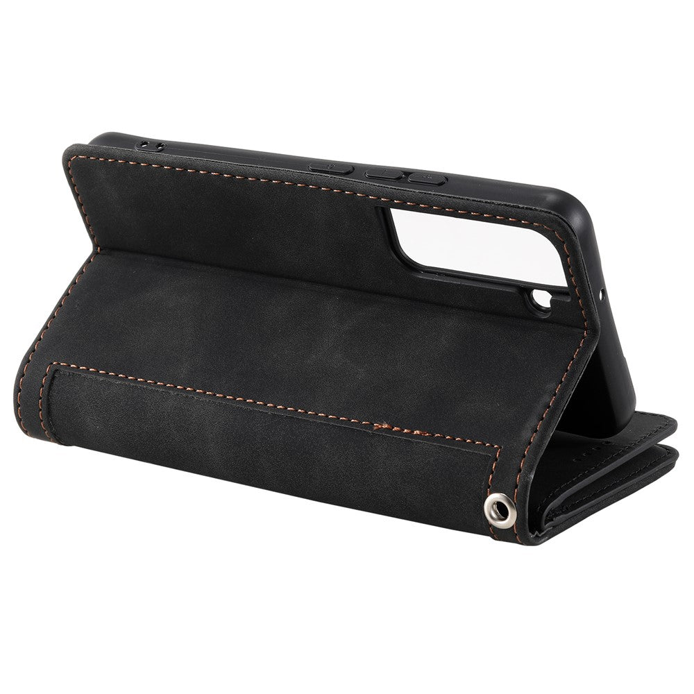 Shockproof Mobile Phone Wallet Phone Case Zipper Pocket Stand Phone Cover with Carrying Strap for Samsung Galaxy S22 5G