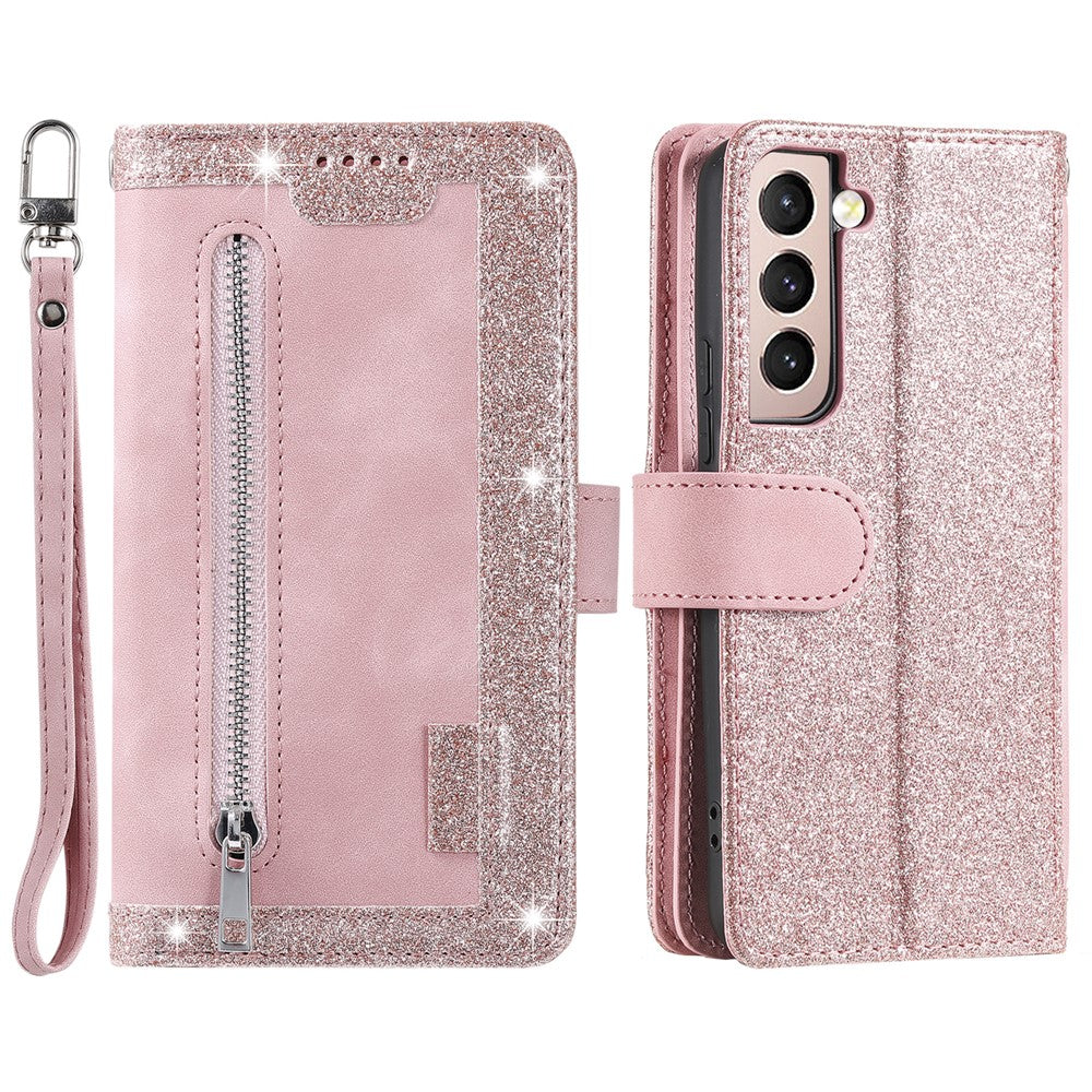 Shockproof Mobile Phone Wallet Phone Case Zipper Pocket Stand Phone Cover with Carrying Strap for Samsung Galaxy S22 5G
