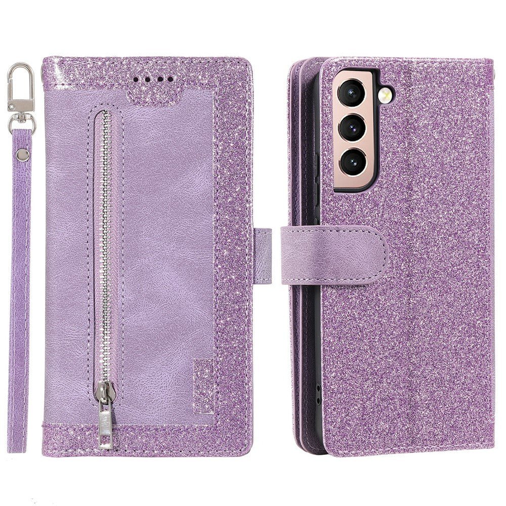 Shockproof Mobile Phone Wallet Phone Case Zipper Pocket Stand Phone Cover with Carrying Strap for Samsung Galaxy S22 5G