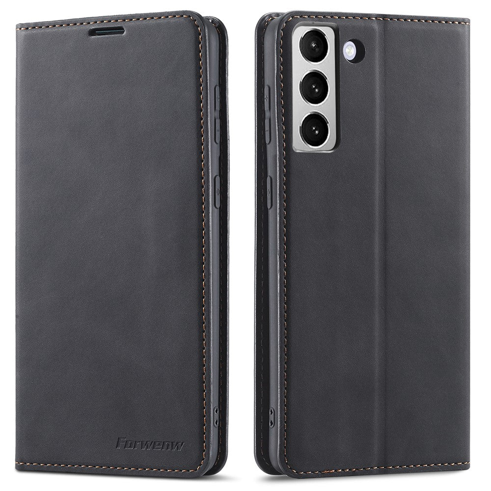 FORWENW Fantasy Series Skin-touch Feeling Magnetic Auto-absorbed PU Leather Case Wallet Stand Phone Cover for Samsung Galaxy S22 5G
