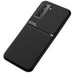 Indbygget Metalplade Drop-resistent Cover Prægning PU Læder + TPU Telefoncover til Samsung Galaxy S21 5G