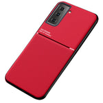 Inbyggt metallplåtsskyddande fallskydd med tryck i PU-läder + TPU-mobilskal för Samsung Galaxy S21 5G