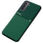 Inbyggt metallplåtsskyddande fallskydd med tryck i PU-läder + TPU-mobilskal för Samsung Galaxy S21 5G