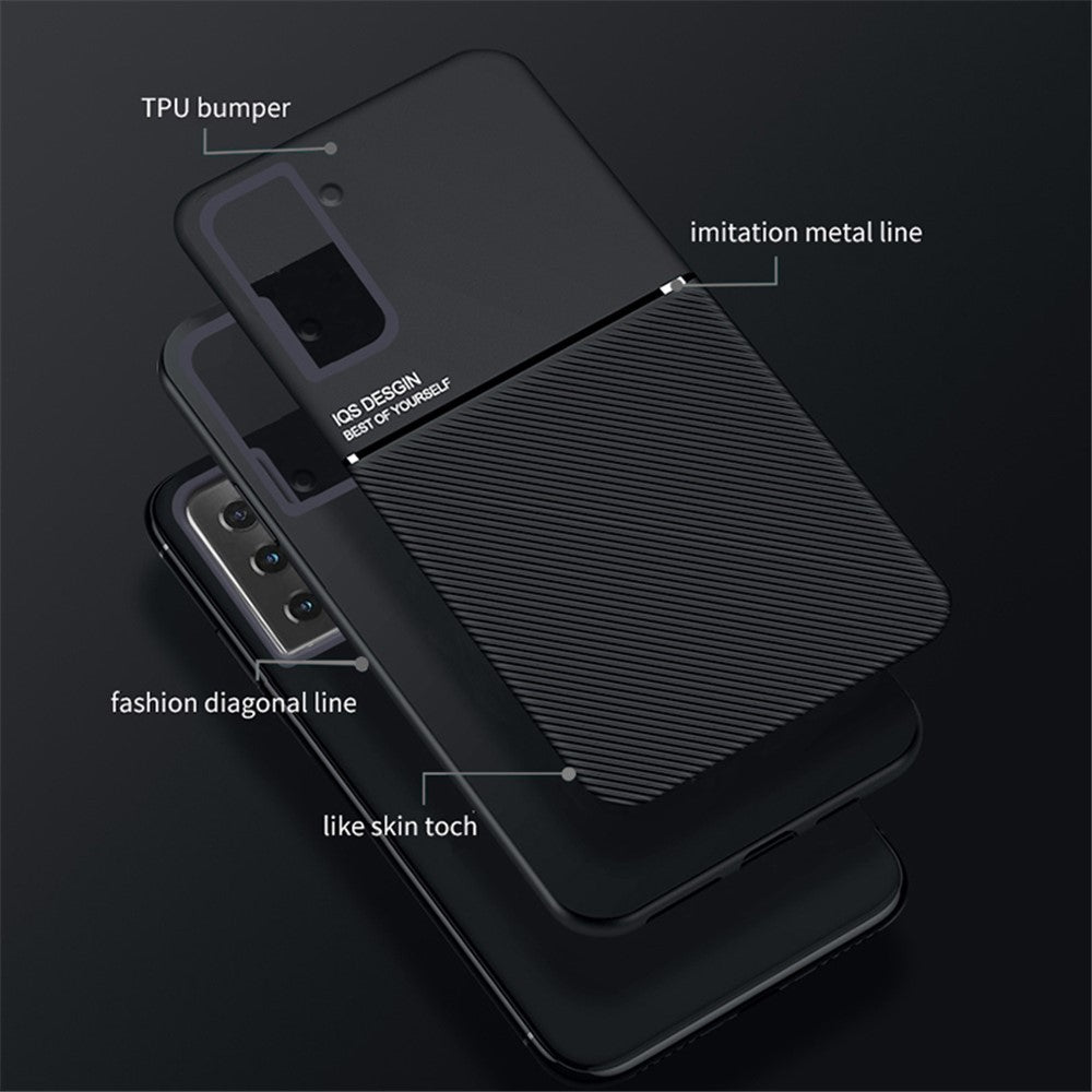 Indbygget Metalplade Drop-resistent Cover Prægning PU Læder + TPU Telefoncover til Samsung Galaxy S21 5G
