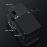Inbyggt metallplåtsskyddande fallskydd med tryck i PU-läder + TPU-mobilskal för Samsung Galaxy S21 5G