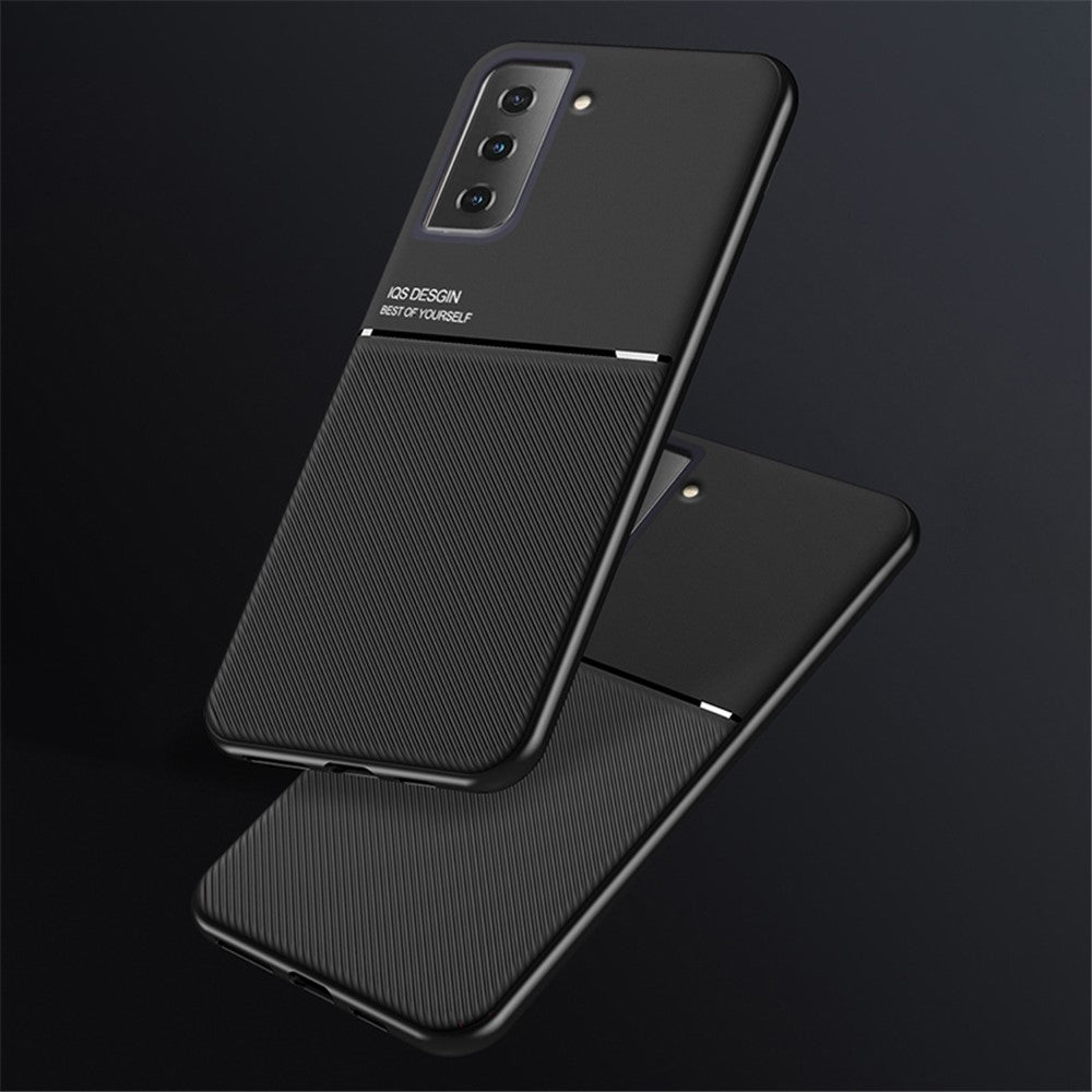 Indbygget Metalplade Drop-resistent Cover Prægning PU Læder + TPU Telefoncover til Samsung Galaxy S21 5G
