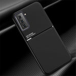Inbyggt metallplåtsskyddande fallskydd med tryck i PU-läder + TPU-mobilskal för Samsung Galaxy S21 5G