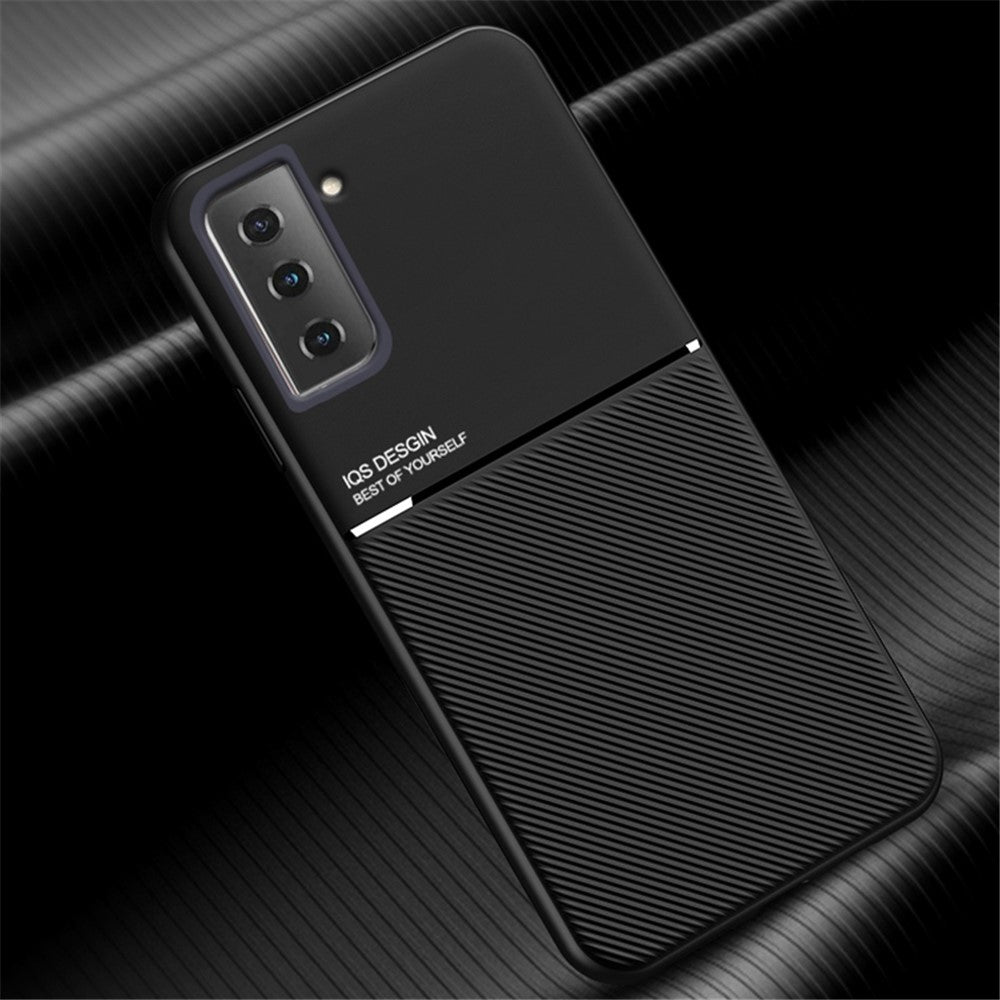 Inbyggt metallplåtsskyddande fallskydd med tryck i PU-läder + TPU-mobilskal för Samsung Galaxy S21 5G