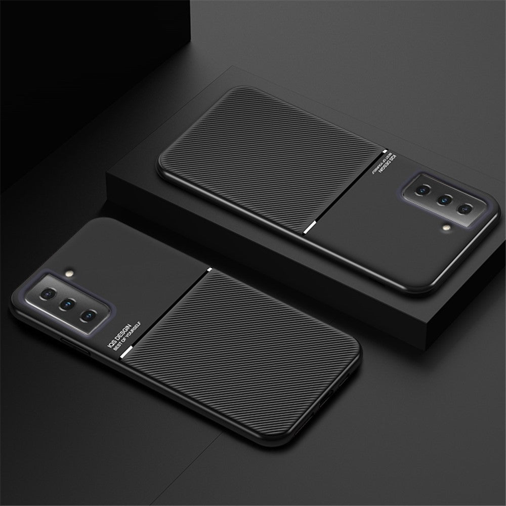 Car Mount Holder Metal Sheet Imprinting PU Leather + TPU Phone Case Shell for Samsung Galaxy S21+ 5G