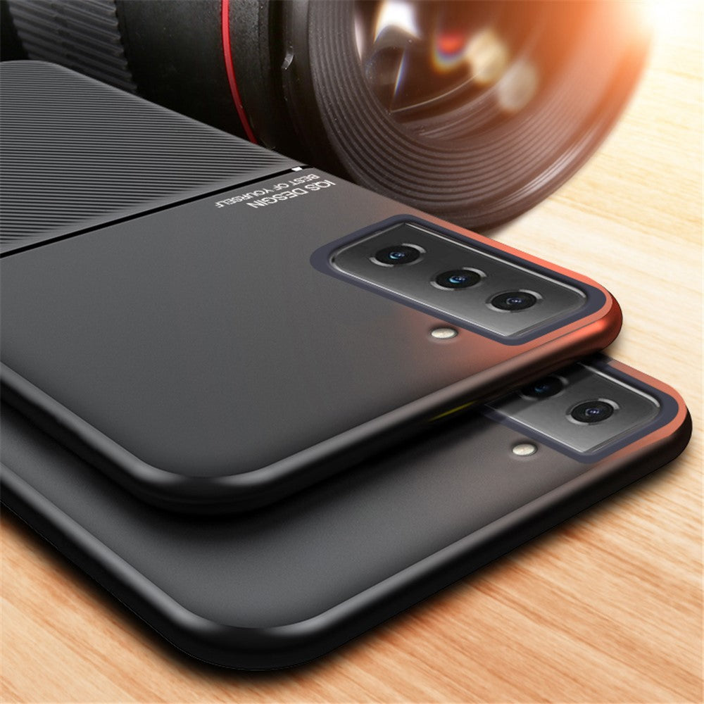 Car Mount Holder Metal Sheet Imprinting PU Leather + TPU Phone Case Shell for Samsung Galaxy S21+ 5G