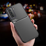 Car Mount Holder Metal Sheet Imprinting PU Leather + TPU Phone Case Shell for Samsung Galaxy S21+ 5G