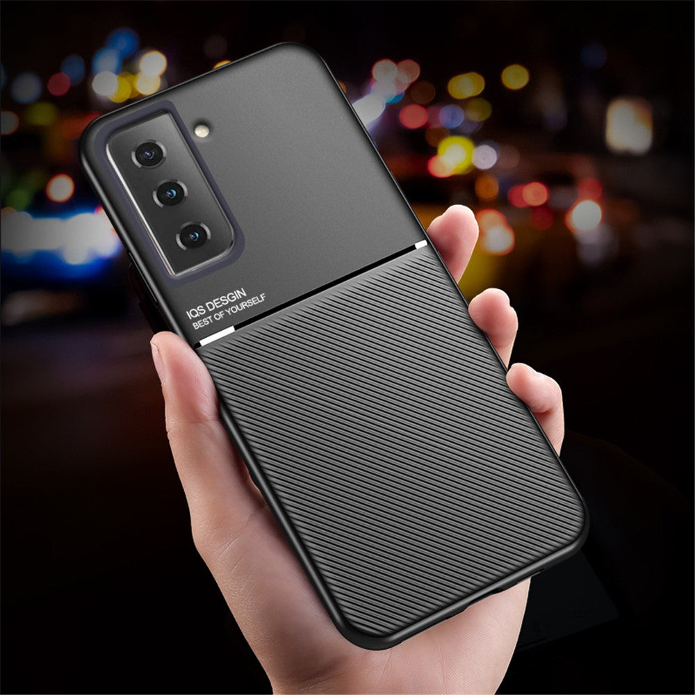 Car Mount Holder Metal Sheet Imprinting PU Leather + TPU Phone Case Shell for Samsung Galaxy S21+ 5G