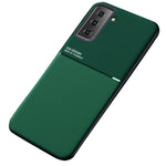 Car Mount Holder Metal Sheet Imprinting PU Leather + TPU Phone Case Shell for Samsung Galaxy S21+ 5G