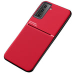 Car Mount Holder Metal Sheet Imprinting PU Leather + TPU Phone Case Shell for Samsung Galaxy S21+ 5G