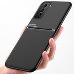 Fallskyddande mobilskal i affärsstil, TPU + PU-läder, stötsäkert mobilskal med inbyggd magnetisk metallplåt för Samsung Galaxy S22 5G