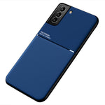 Business Style Anti-fall Phone Case TPU + PU Leather Shockproof Phone Cover with Built-in Magnetic Metal Sheet for Samsung Galaxy S22 5G
