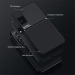 Business Style Anti-fall Phone Case TPU + PU Leather Shockproof Phone Cover with Built-in Magnetic Metal Sheet for Samsung Galaxy S22 5G