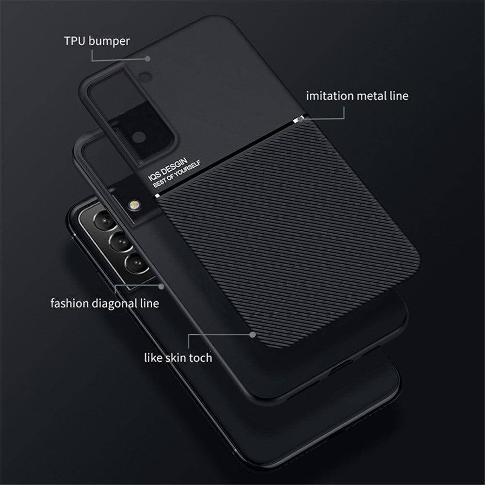 Fallskyddande mobilskal i affärsstil, TPU + PU-läder, stötsäkert mobilskal med inbyggd magnetisk metallplåt för Samsung Galaxy S22 5G