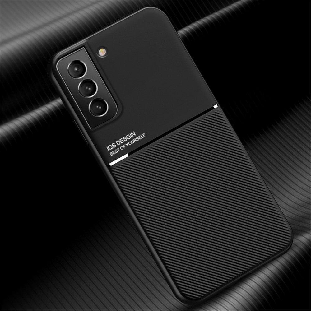 Business Style Anti-fall Phone Case TPU + PU Leather Shockproof Phone Cover with Built-in Magnetic Metal Sheet for Samsung Galaxy S22 5G