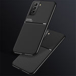 Business Style Anti-fall Phone Case TPU + PU Leather Shockproof Phone Cover with Built-in Magnetic Metal Sheet for Samsung Galaxy S22 5G