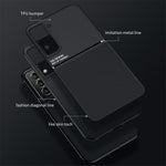 Built-in Magnetic Metal Sheet Mobile Phone Case TPU + PU Leather Shockproof Mobile Phone Covering for Samsung Galaxy S22+ 5G