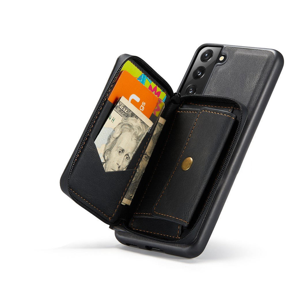 JEEHOOD Detachable 2-in-1 Magnetic Zipper Wallet Leather Coated TPU Phone Case for Samsung Galaxy S22+ 5G