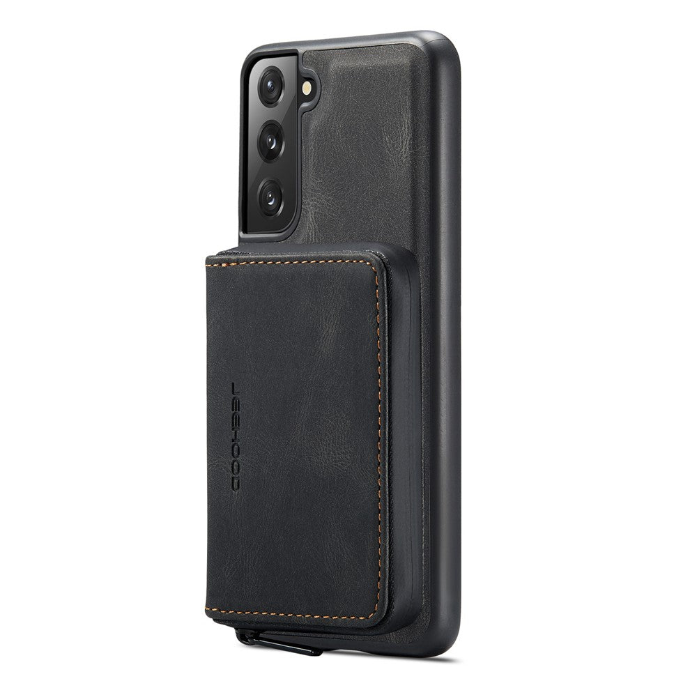 JEEHOOD Detachable 2-in-1 Magnetic Zipper Wallet Leather Coated TPU Phone Case for Samsung Galaxy S22+ 5G