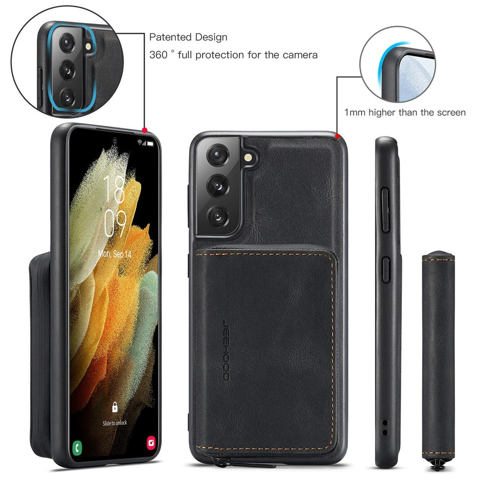 JEEHOOD Detachable 2-in-1 Magnetic Zipper Wallet Leather Coated TPU Phone Case for Samsung Galaxy S22+ 5G