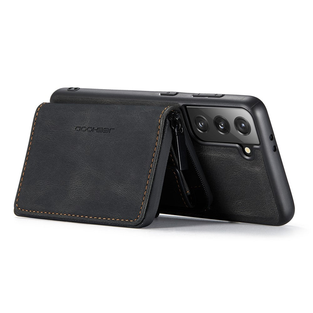 JEEHOOD Detachable 2-in-1 Magnetic Zipper Wallet Leather Coated TPU Phone Case for Samsung Galaxy S22+ 5G