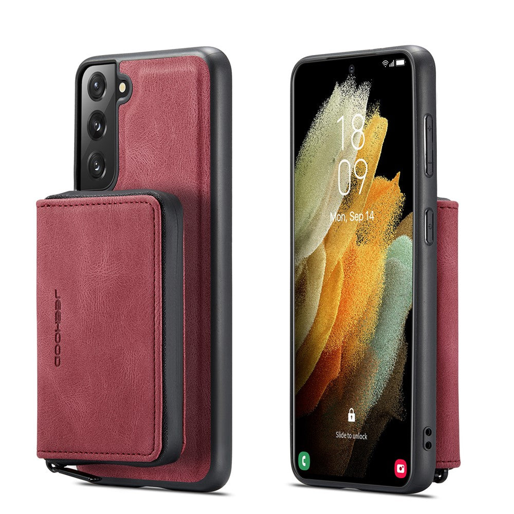 JEEHOOD Avtagbart 2-i-1 Magnetisk Dragkedja Plånbok Läderbelagt TPU mobilskal för Samsung Galaxy S22+ 5G